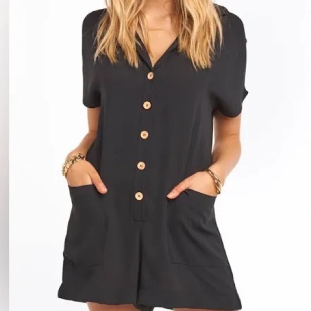 Revolve Yvette Show Me Your Mumu Black Button-Up Romper